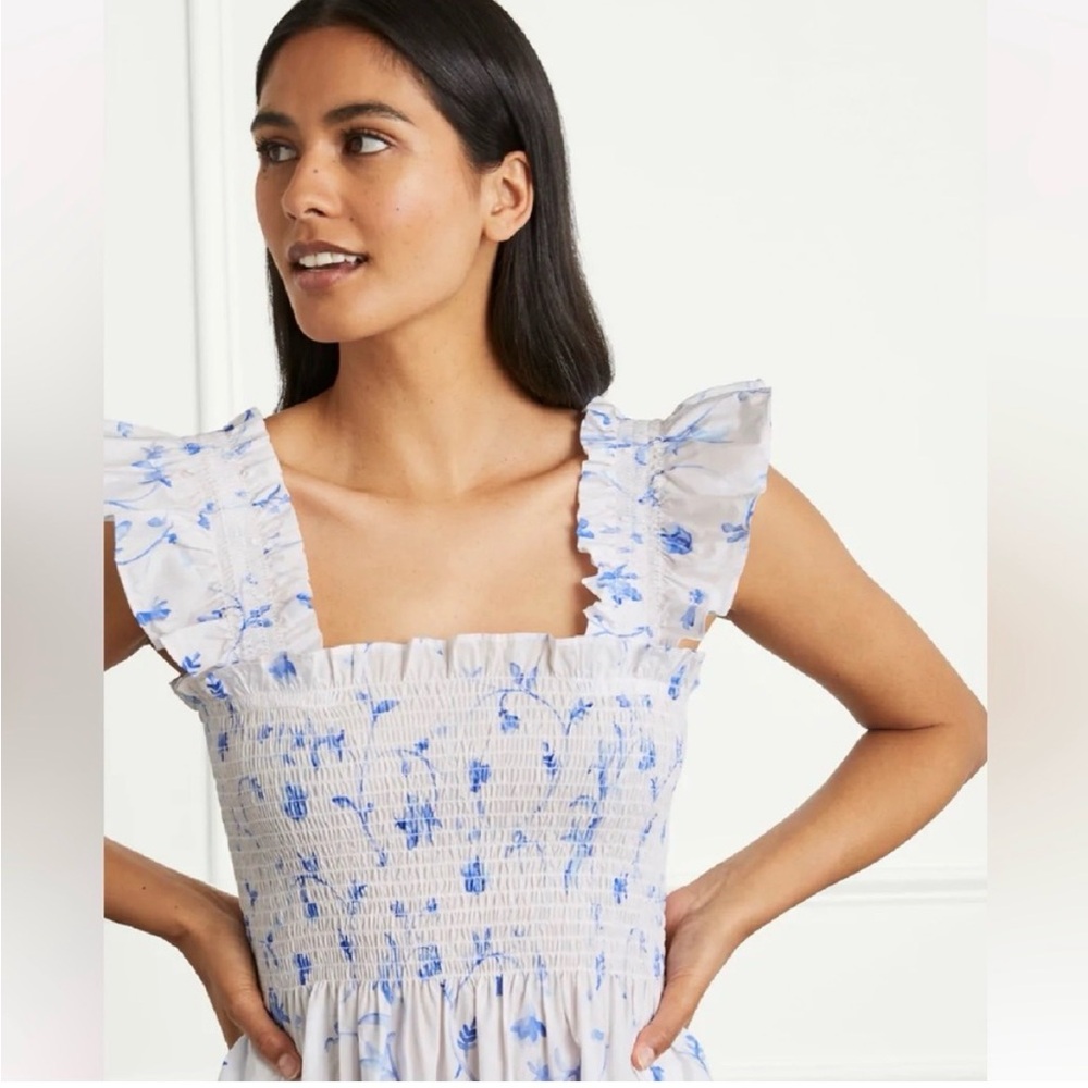Hill House White Ellie Nap Dress Blue Botanica Smock Floral grad bump friendly - Picture 9 of 16